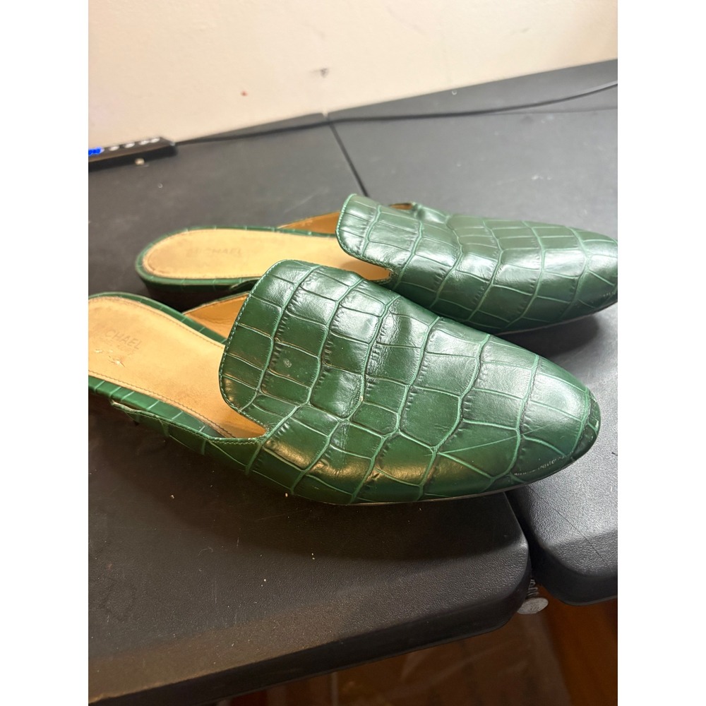 Michael Michael Kors Green Croc Embossed Leather Mules Slides 10M